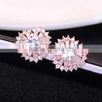 Fashion Heart Cubic Zirconia Gold Plated Studs Earring For Women Ear Studs Girls Piercing Wedding Jewelry