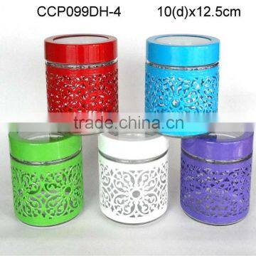 Glass storage jar with metal casing (CCP099DH-4)