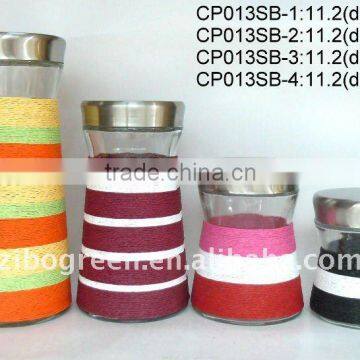 4pcs glass jar set with weaved coating (CP013SB)