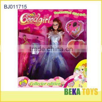 fashion cute barby girl doll with 3 sets of different beautiful dress modern girl doll