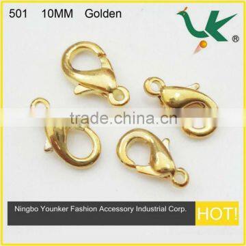 Hot Sell Fashion Jewelry Finding Plated Golden Lobster Clasp 10mm