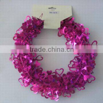 HOT SALE 9 Feet Fushia Metallic PVC Valentine's day Hearts Shape Wire Tinsel Garlands