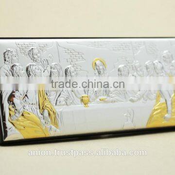 Greek & Russian Orthodox Wooden Icon. Last Supper. Silver. Made in Italy photo-5