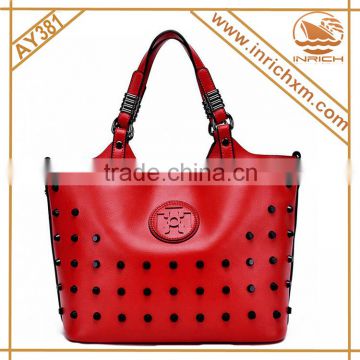 New Products Studs Decoration Genuine Leather Woman Fashion Handbag