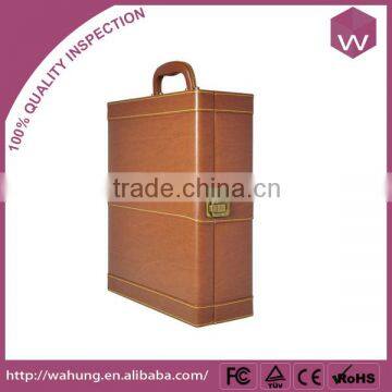 Custom Brown 2 Bottle Leather Wine Box With Handle WH-3576