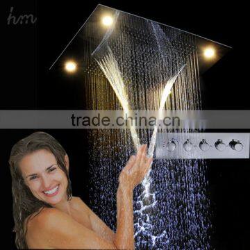 Modern remote controller LED water faucet embedded ceiling SPA rainfall shower head set bath shower mixer LED tap light