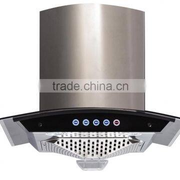 24inch 60cm curved tempered glass island chimney range hood