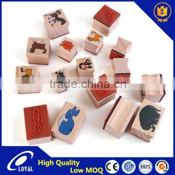 Square Wood Box Wooden + Rubber children toy stamps alphabet or animal OEM