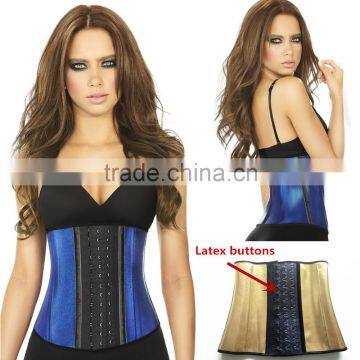 Five colors 9 steel bones 3 layers latex waist trainer shapers corset with latex buttons