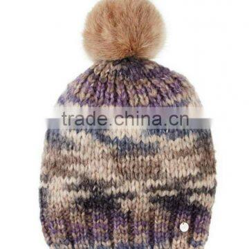 woolen knitted beanie hat with pom pom for ladies