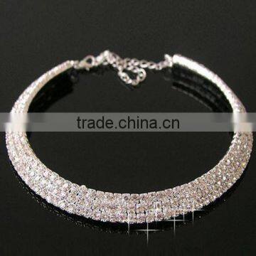 3 Row Diamante Crystal Diamond Rhinestone Necklace Choker Silver Wedding Party Chain