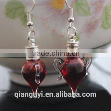 2016 new design ladies glass earring fashion hot sale glass perfume bottle earring trendy earring wholesale