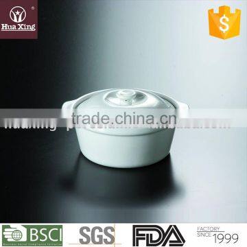 H2253 factory round shape white corundum porcelain tureen with lid