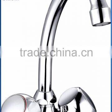 Classic dual whole zinc handle brass body kitchen faucet deck mounted chrome plating kitchen mixer