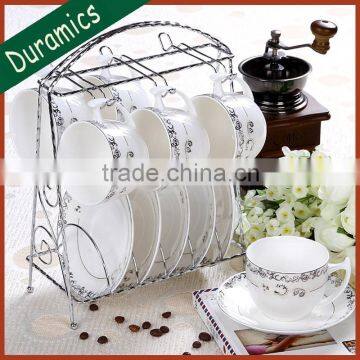 Ceramic colorful glazed tea set with metal rack for sale