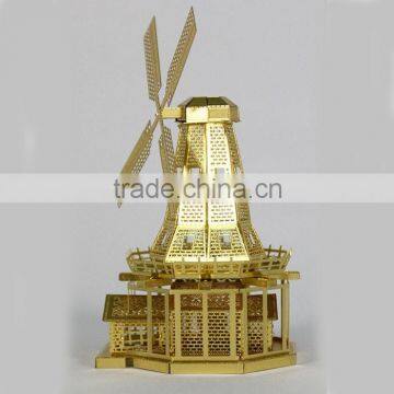 Educational Toys Golden Brass Dutch Windmill 3D Metal Puzzle Magnetic 3d Jigsaw Puzzles