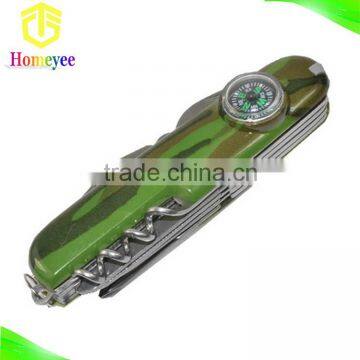 Camouflage Green Handle multipurpose knife with compass for outdoor