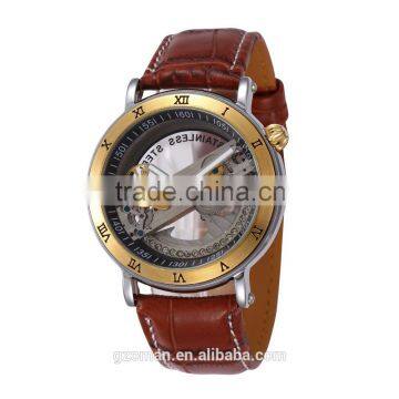 top quality shenhua genuine leather mens transparent automatic self wind watch luxury wrist watch