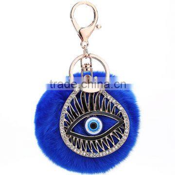8cm Rex Rabbit Fur Ball Keychain 8Colors Car Ornaments Bag Pendant Keyring Valentine's Big Turkey Eyes Fur Pom Pom Keychain