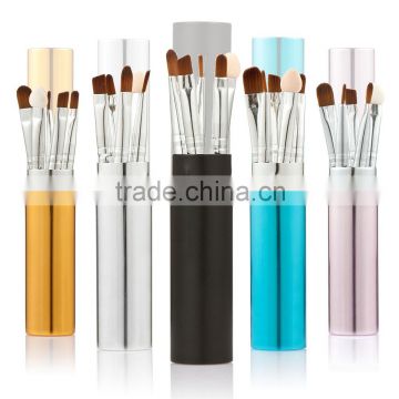 5Pcs Makeup Brush Set Eyeshadow Brush Eyeliner Brush Cosmetic Round Alloy Tube Holder 5 Optional Color