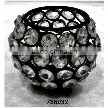 Iron & Glass Crystal Ornament Votive Tealight T-Light Candle Holder