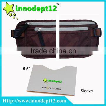 Nylon security waist pouch belt bag with RFID blocking sleeve