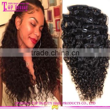 2016 Hot selling!!! 7A virgin brazilian thick end clip in hair extensions for african american