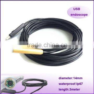 portable Mini 14mm Dia length 3m Borescope usb snake industrial endoscope Camera