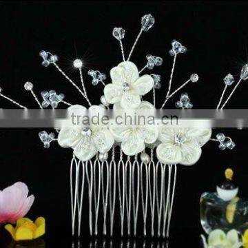 Bridal Wedding Ivory Fabric Flower Crystal Hair Comb CT1498