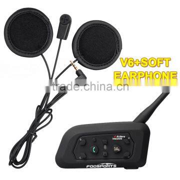 2016 new soft Earphone+ one pc V6 Multi BT Interphone 1200M Motorcycle Bluetooth Helmet Intercom headset for 6 Riders