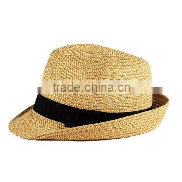 wholesale summer promotion fedora hat 100% paper staw hat with ribbon