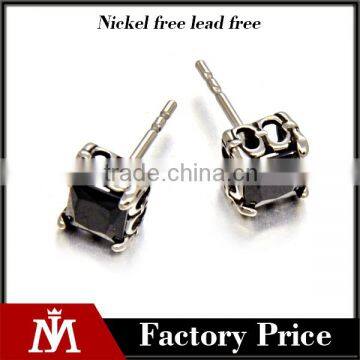 Factory price stainless steel popular casting stainless steel square with black stone earrings