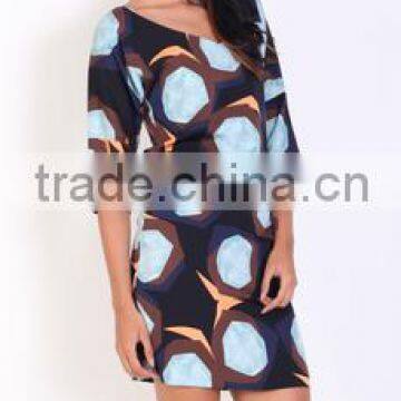 Pretty Steps 2016 Fashion Women Autumn Slim Dress Half Sleeve Printed Women Dresses