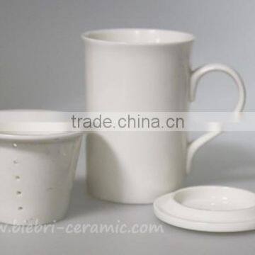 300ml Plain White High Quality Ceramic Porcelain Fine Bone China Tea Mugs Cups With Infuser And Lid