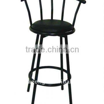 Black leather stainless steel bar stool with backrest