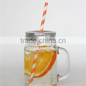 wholesale glass mason jar with handle and metal lid straw 480ML