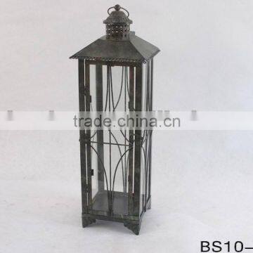 antique glass and metal tall lantern