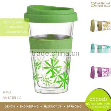 Colorful Silicone Handle and Cap Available Glass 300ml Coffee Mug photo-3