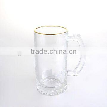 Machine Made Beer Glass With Handle With Gold Rim photo-2