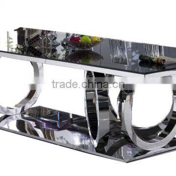 A8068 Modern Stainless Steel Dining Table Legs With Glass and Chair Sets photo-3
