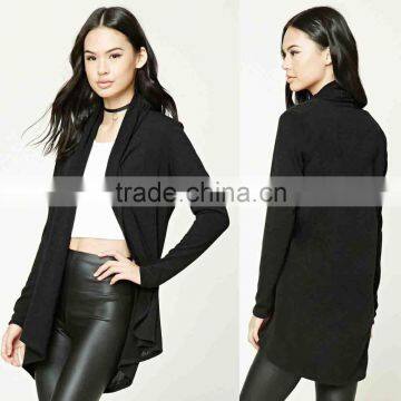 OEM Women Fashion Long Sleeve Plain Dyed Black Brushed Shawl Collar Cardigan Sweaters