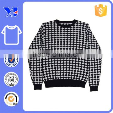 High Quality O Neck Check Knitted Pullover Black White Men Sweater