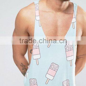 2017 High Quality New Design Summer Printed Custom Blue Sky Gym Wear Comfortable Cotton Polyester Casual Men's Sport Tank Tops photo-3