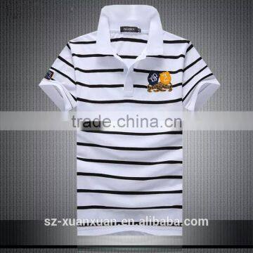 Custom Plain White and Black Stripe 100% Cotton Men Polo T-shirt photo-3