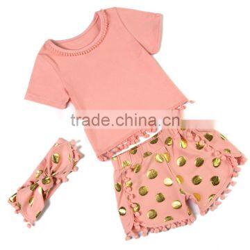 2017 Popular Baby Girl Apparel Gorgeous Baby Outfits Girls Blank T Shirt Pom Pom Shorts For Summer Beach photo-6