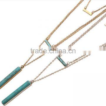Elegant Turquoise Material Multilevel Silver Necklace photo-5