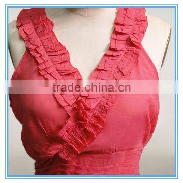 Lady Sleeveless Handmade Trim V Neck Design Blouse photo-2