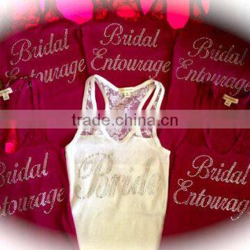 Fashion Wedding Rhinestone Bride Entourage Cotton Lace Tank Tops Wholesaler photo-2