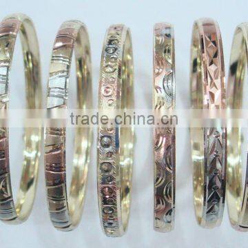 6mm Gold Plated Bangles,Diomand Cut Bangles,Three tone Bangles