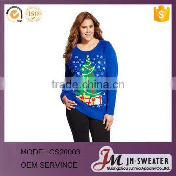 2016 New latest wooden Christmas tree plus size Christmas Sweater Blue Awarke